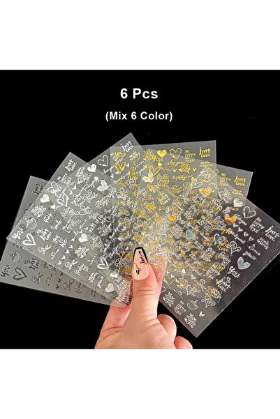 Choice 6 قطع مزيج 6 قطع/عبوة ملصقات أظافر ثلاثية الأبعاد باللون الذهبي والفضي...