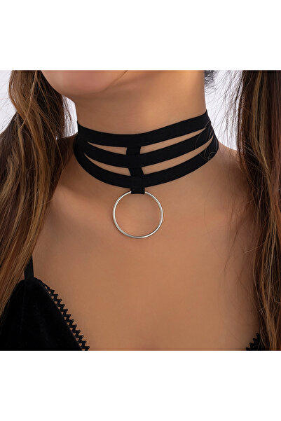 Choice Black Gothic Black Elastic Band Short Chain Necklace for Women Collar ...