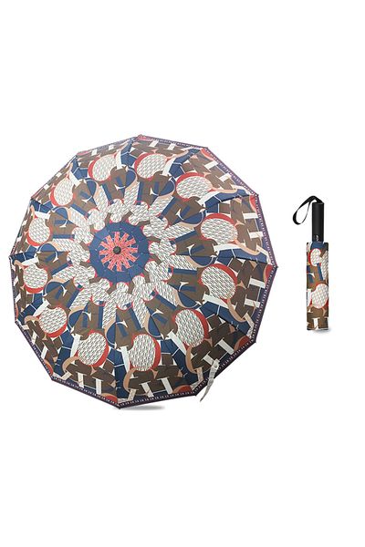 Choice Multi Ch Printed Creative Letter Design Windproof Automatic Commuter Folding Umbrella Straight Handl