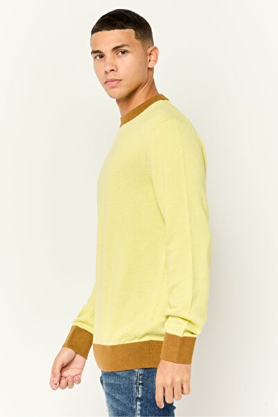 Esprit Men Ribbed Neck Long Sleeves Knitted Sweater, Light Yellow