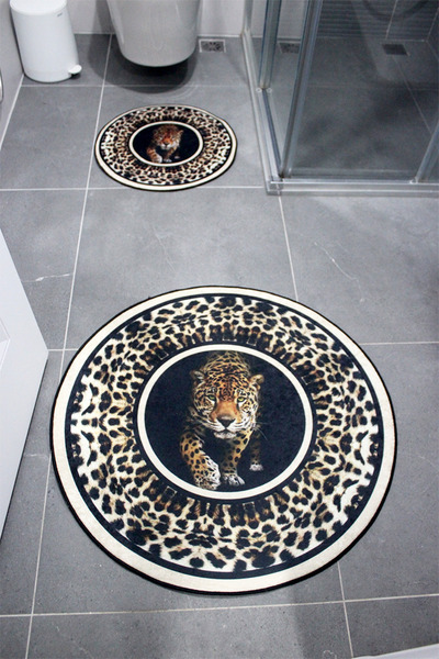 Charmbi Чорний килимок для ванної кімнати з малюнком чорної тигриці, не ковза...