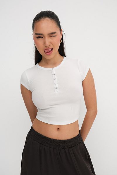 Addax Modal T-Shirt with Snap Collar P0346-İ12