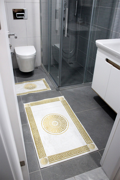 Charmbi Χρυσό χαλάκι μπάνιου με γαλλικό σχέδιο, αντιολισθητική βάση, πλένεται στο πλυντήριο, σετ πατάκι μπάνιου 2 τεμαχίων