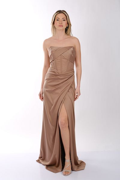 DORİ Strapless Front Slit Fish Cut Corset Evening Dress Dori 00Kb7073