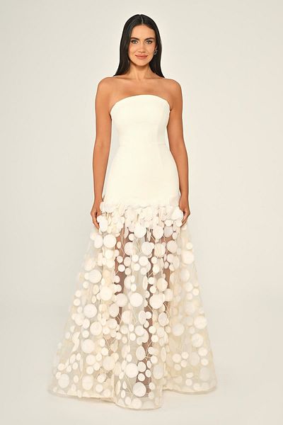 ALFABETA Crepe Skirt 3D Tulle Long Evening Dress Alpha Beta B7067
