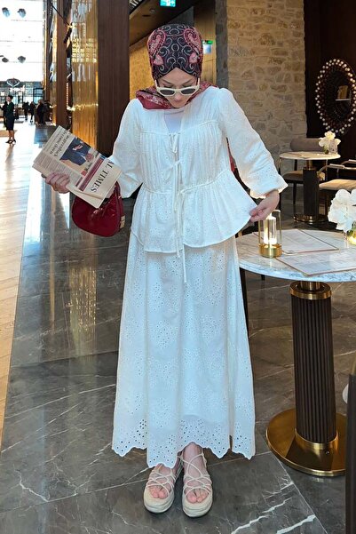 benguen Bağlamalı Brode Takım Beyaz 3008