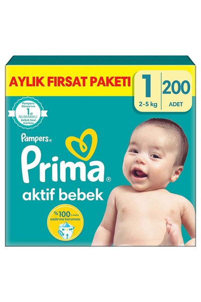 Prima Bebek Bezi Aktif Bebek Aylık Fırsat Paketi 1 Beden 200'lü
