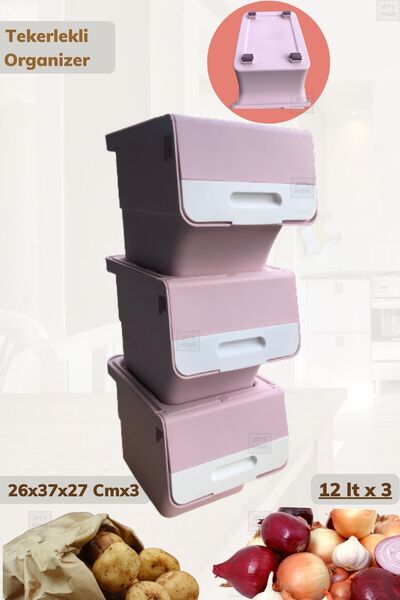 Jet's Home 3'lü Tekerlekli Sebzelik BPA Free Soğanlık Patates Soğan Sepeti Be...