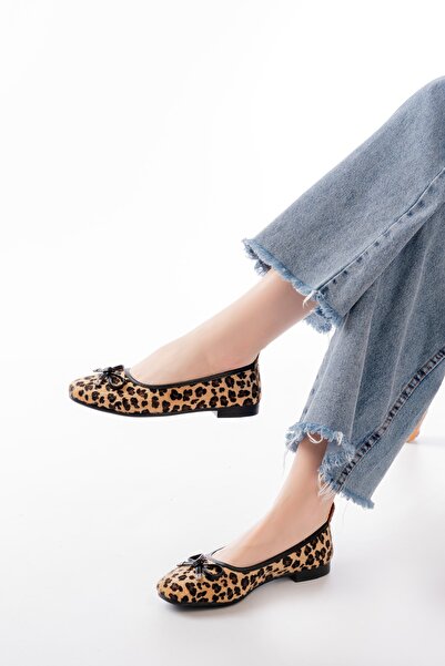 DİVOLYA Potin Leopard Bow (2 cm) Oval Toe Daily Use Ballerinas