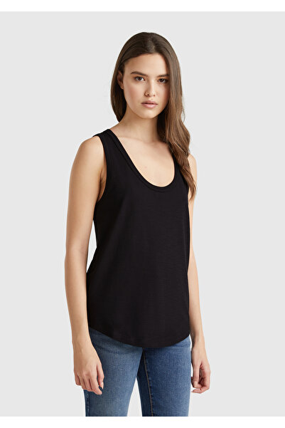 United Colors of Benetton Women's Black 100% Cotton Ribbed Detailed Undershirt