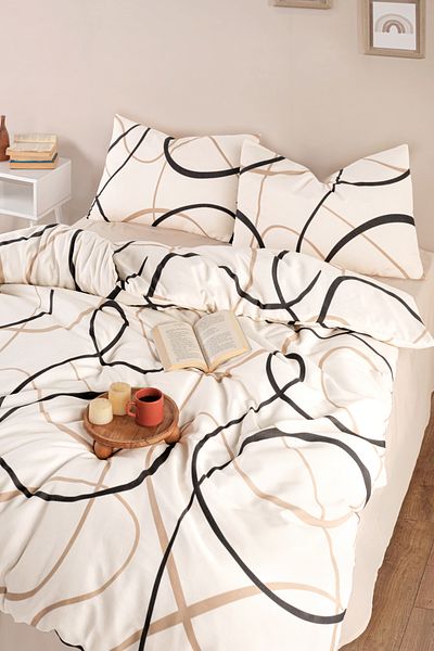 Eponj Home Sada povlaků na přikrývku Double Easy-Iron - Line Rondom Cream