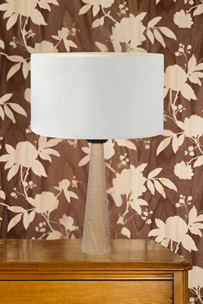 Art&Gift Naturel Masif Ahşap Ayaklı Abajur Silindir Krem Kumaş Başlıklı Masa ...