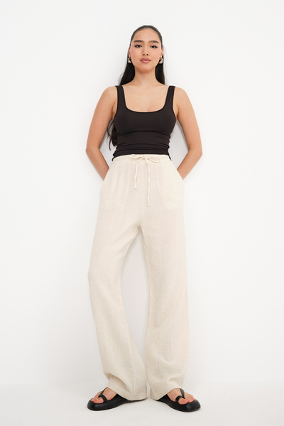 Addax Pantaloni cu picioare late cu talie elastică PN7051-İ12