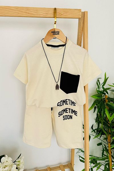 Minigimin Cicileri Beige Boy's Shorts Suit My Little One with Pimples Necklace