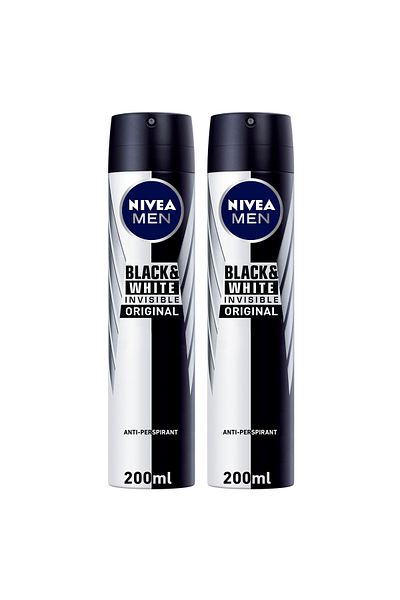 NIVEA مزيل عرق بخاخ غير مرئي أسود وأبيض للرجال، 2 × 200 مل