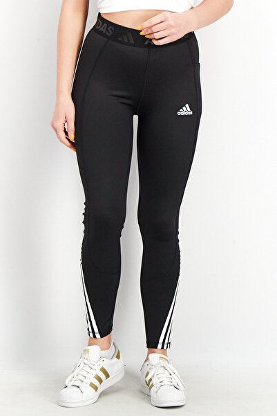 adidas بنطال رياضي ضيق بثلاثة خطوط للنساء، أسود