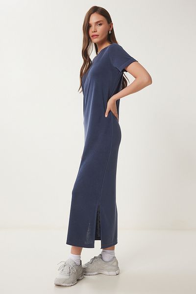 Lovelyİstanbul Rochie de bază modal de vară ALBASTRU ÎNCHIS LSJ0001