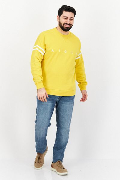 Aigle Men Crew Neck Long Sleeves Brand Logo Sweatshirt, Yellow