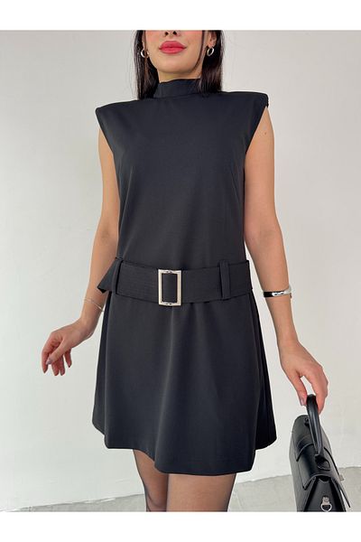 Cappmoda ELB-01750 Μίνι φόρεμα με μαύρη ζώνη με γιακά