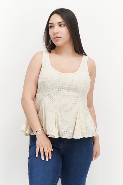 Rebecca Taylor Women Scoop Neck Sleeveless Textured Top, Beige