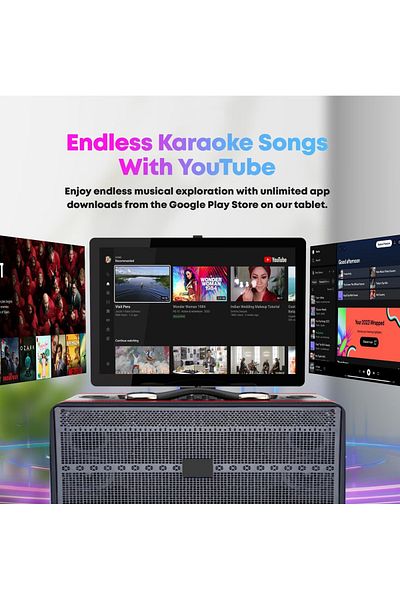 FlashHawk Smart Karaoke Machine-with Lyrics Display and 2 Wireless Microphone, 600W Peak Power, 9000mAh Power