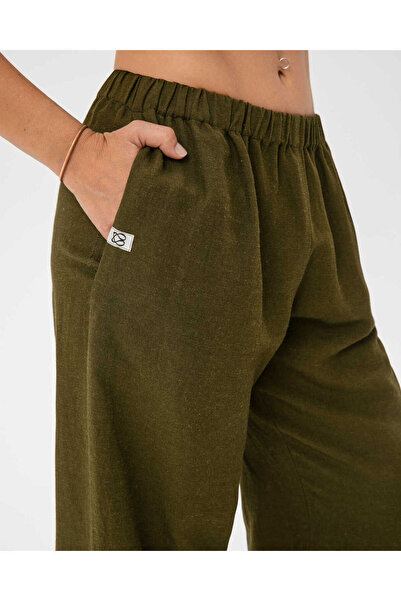 Ayma Active Khaki Women's Linen Look Easy West Pants