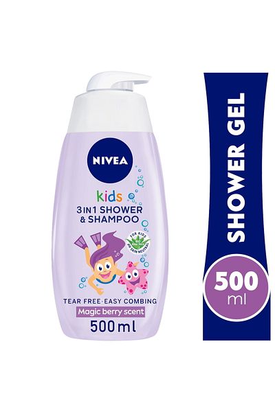 NIVEA 3in1 Kids Shower & Shampoo With Bio Aloe Vera Berry Scent 500 ml