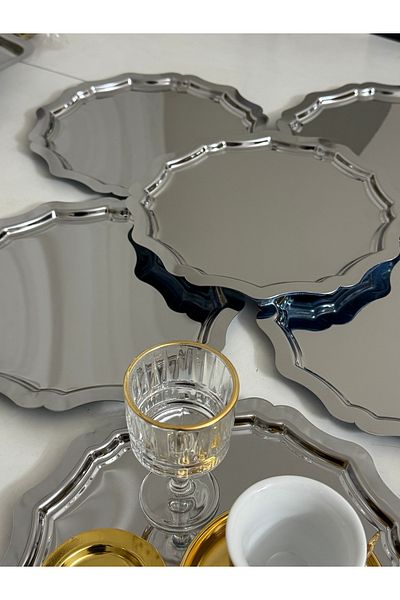Elzemm store 6 Pcs Stainless Steel Round Wavy Model Serving and Presentation Tray