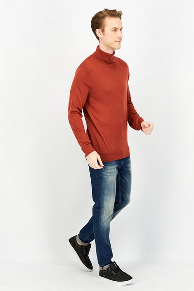 CELIO Men Turtle Neck Long Sleeve Knitted Sweatshirts, Orange