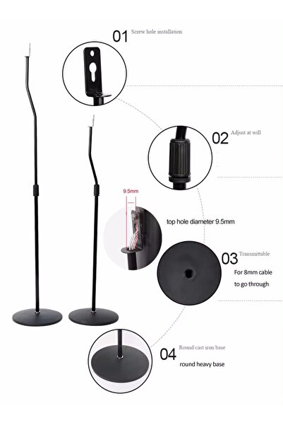 FlashHawk حامل مكبر صوت قابل للتعديل الارتفاع - يمتد من 31 بوصة إلى 47 بوصة - مجموعة من قطعتين - أسود