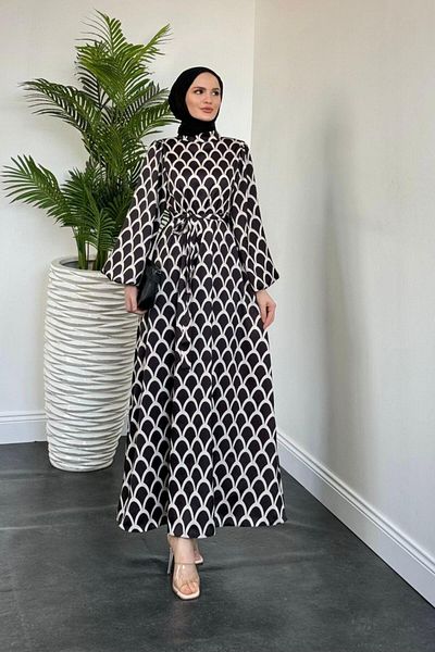 MERVEN AKYÜZ Black Linya Herringbone Dress