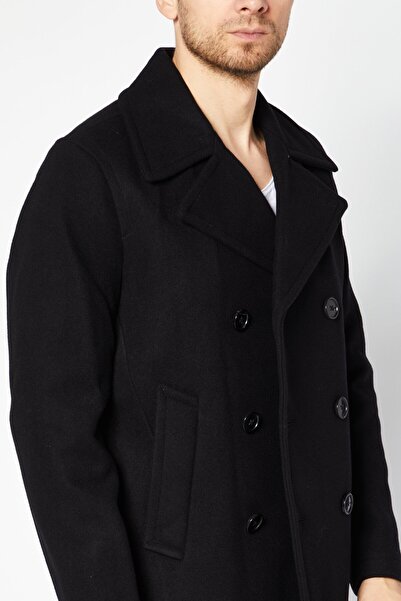 Michael Kors Men Wide Lapel Wool Trench Coat, Black