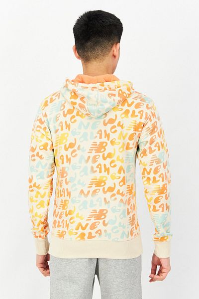 New Balance Men Sportswear Long Sleeves All Over Print Hoodie, Orange Combo