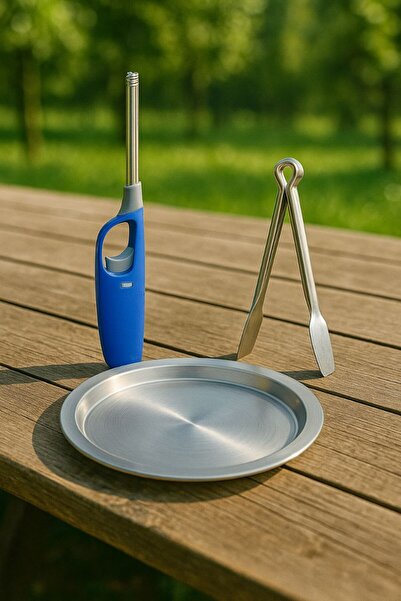 Metler طقم صينية كنافي 38 سم + ولاعة طويلة وطاولة ستانلس ستيل