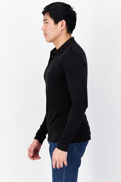 French Connection Men Regular Fit Brand Logo Long Sleeves Polo, Black/charcoal