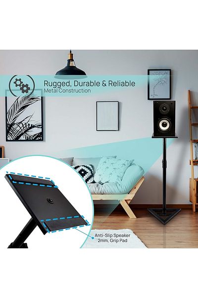FlashHawk Speaker Stand 2 Pack-Telescoping Height Adjustable from 68cm-116cm, with 22cm Square Platform, Black