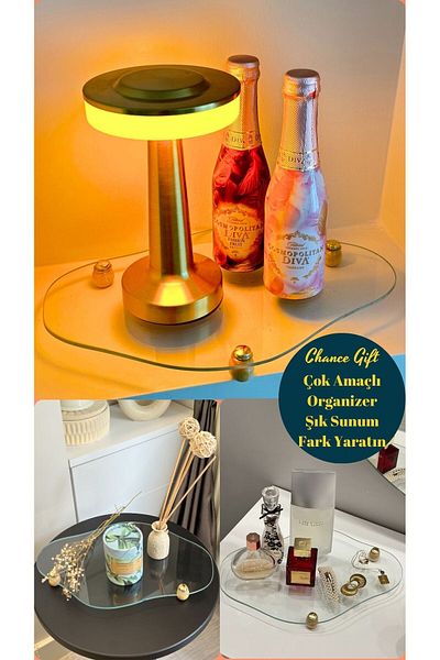 CHANCE GİFT Wooden Leg Glass Presentation Rack Glass Cloud Presentation Rack Glass Tray Organizer (33 X 22 cm)