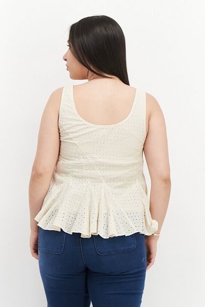 Rebecca Taylor Women Scoop Neck Sleeveless Textured Top, Beige