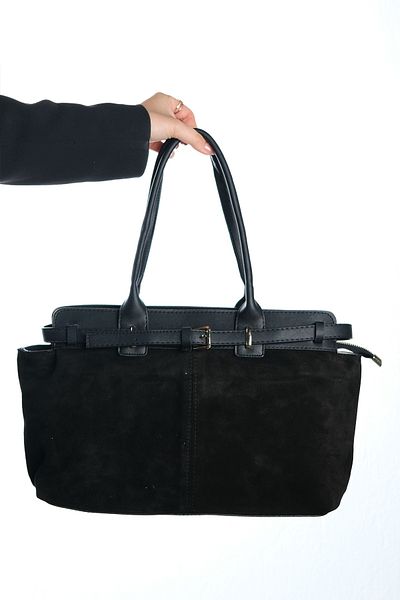 LuviShoes Geantă de umăr pentru femei OCOA din piele naturală din piele intoarsa neagra