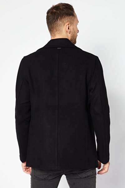 Michael Kors Men Wide Lapel Wool Trench Coat, Black