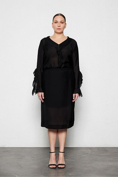 LUOKK BEYOND Fusta midi semi-transparentă de mărime mare, neagră