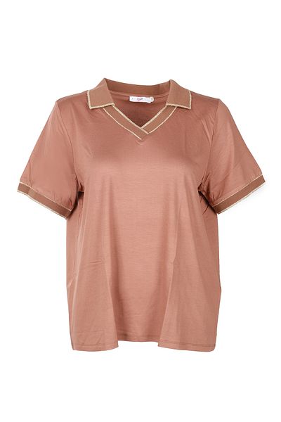 Vedi Plus Size Polo Neck Women's T-Shirt with Glitter Detail
