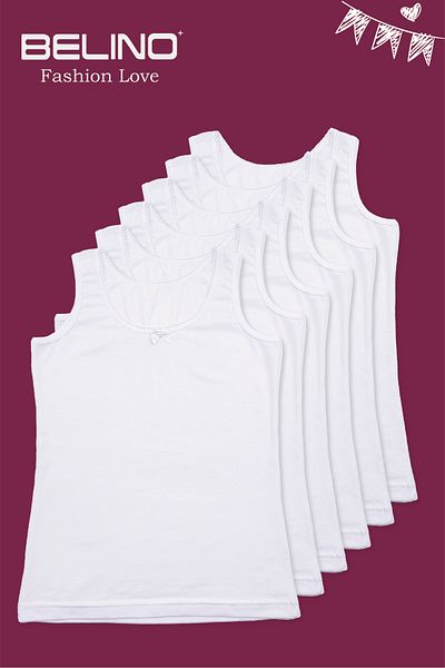 BELİNOPLUS Girl's Plain White Color Combed Cotton Lycra 6 Pack Tank Top with Straps