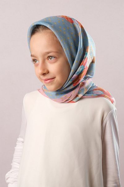Giverny Eșarfă hijab pentru copii, albastru, imprimat digital, bumbac, poliester, balon zburător, cu model 6002_11