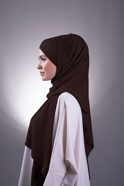 HÜRREM BONE 1457_14 Chiffon Three-Striped Brown Back Tie Shawl