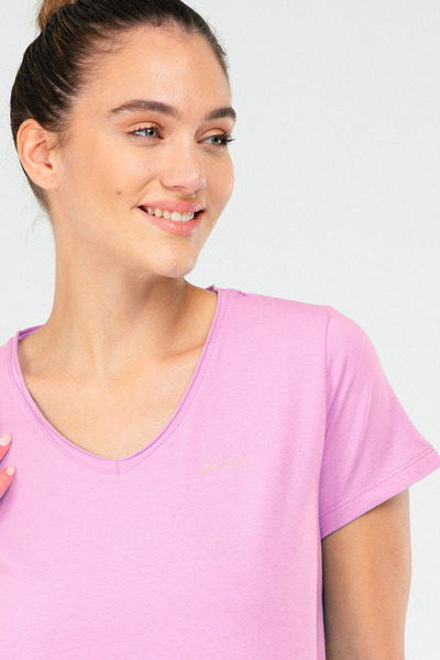 speedlife Tricou de damă cu mânecă scurtă, obișnuit, din bumbac, cu decolteu în V, Sf03881