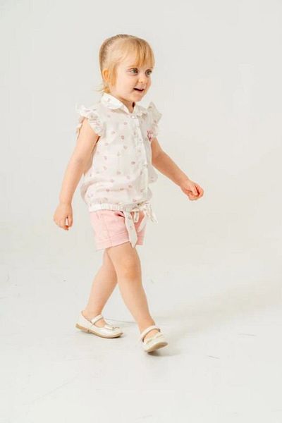 e-çocuk Flower Embroidered Girl's Shorts Suit 4415-14