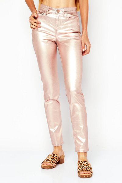 Guess Women Metallic Skinny Fit Pants, Pink