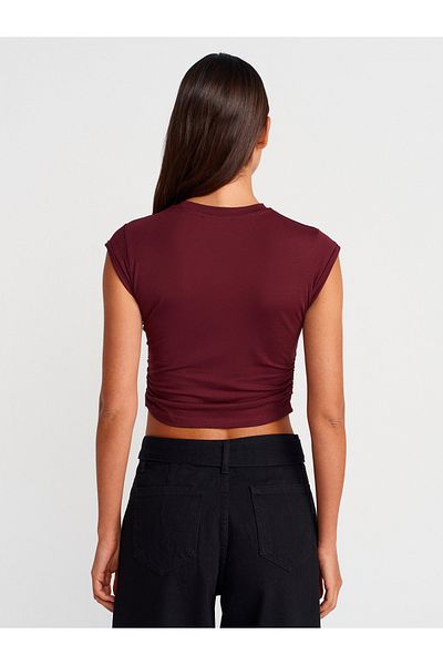 Dilvin 30899 Top-Burgundy with Shirring Detail on the Sides