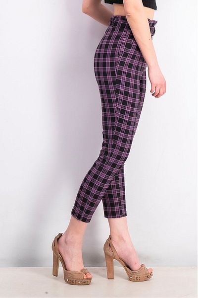 Don't Call Me Jennyfer Women Regular Fit Plaid Trouser Pants, Purple And Black